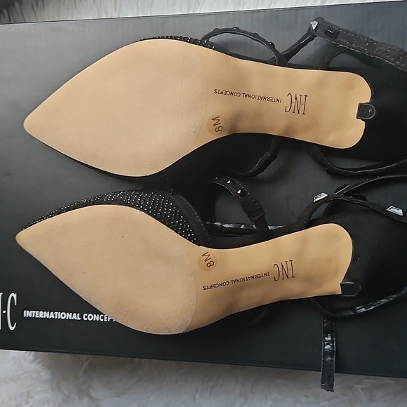 NWT INC International Concepts Black Glitter Heels with Double Straps - Picture 4 of 5
